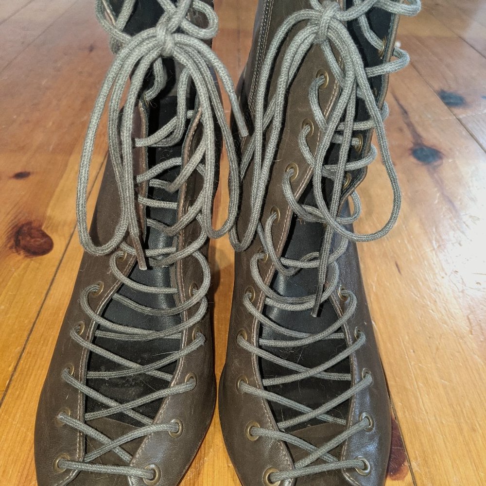 Army Green Rebecca Minkoff Wedge Open Toed Booties